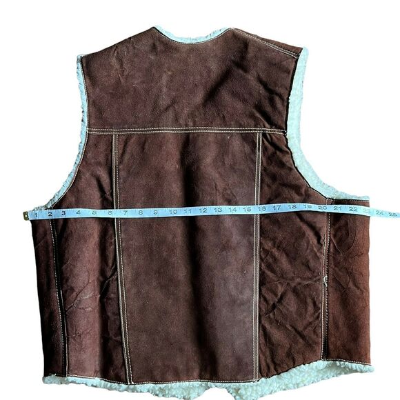 Western Vest Jacket Vintage 1970s Mens Brown Suede Faux Shearling Size XXL - Picture 10 of 14